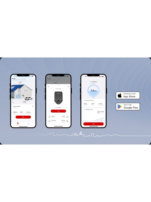 Elecq AC elektromos autó fali töltő 22 kW, 3 fázis, 32 A, Type2 aljzat, RFID, Wi-Fi, Bluetooth, OCPP