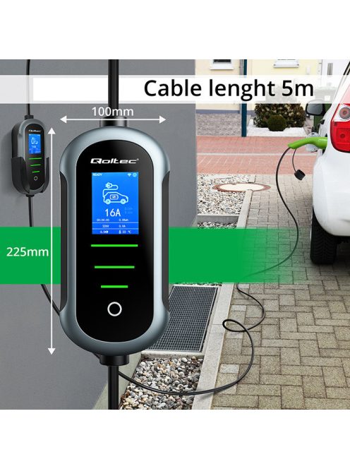 Elektromos autó fali töltő hordozható töltő 11kW 5m Type2 WiFi LCD