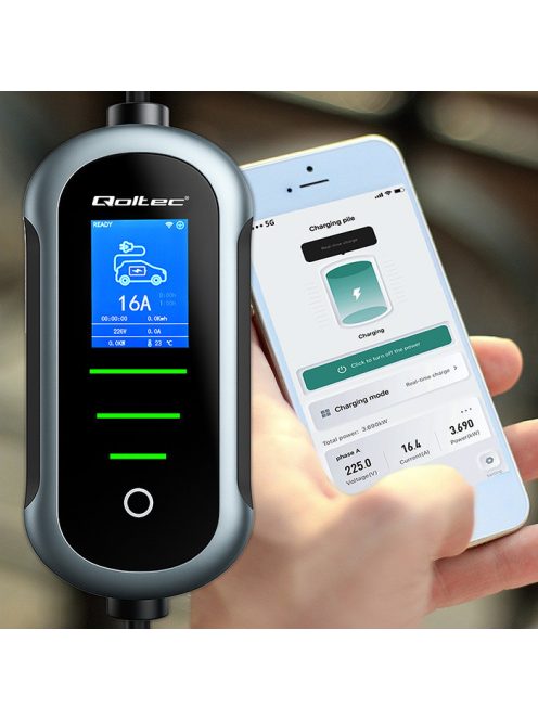 Elektromos autó fali töltő hordozható töltő 11kW 5m Type2 WiFi LCD